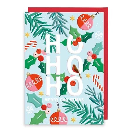 Ho Ho Ho - Holly Christmas Card