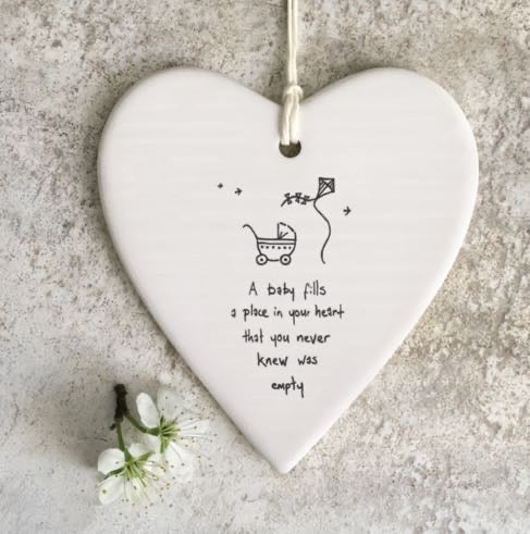 ‘A Baby Fills A Place In Your Heart’ Ceramic Hanging Heart - East of India