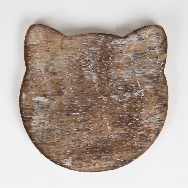 Wooden Carved Cat Coaster - Set Of 6