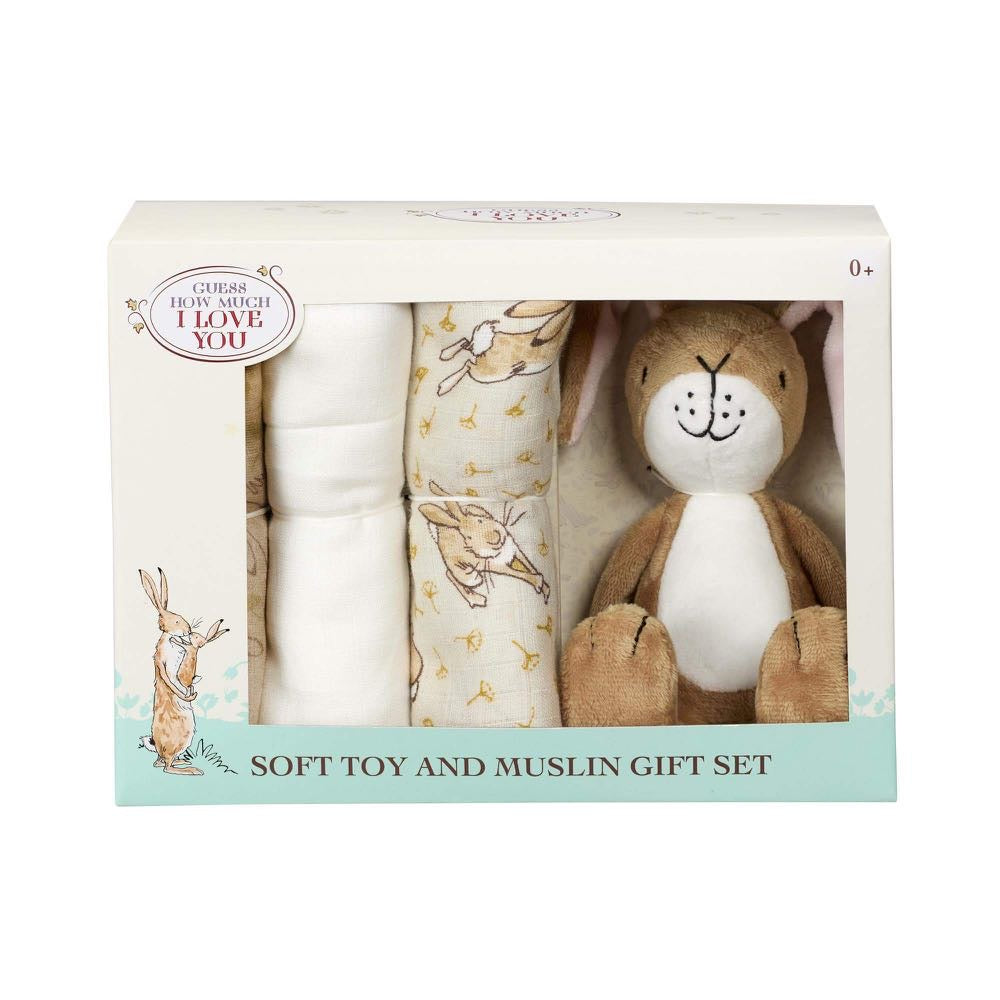 Guess How Much I Love You Little Nutbrown Hare soft toy and 3 muslins in gift box