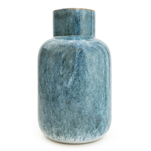 Short neck bottle vase reactive blue glaze