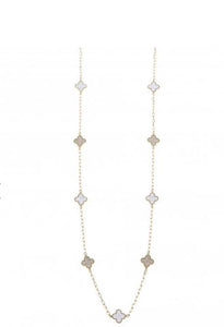 Winter White Four Leaf Clover Gold Long Plated Necklace