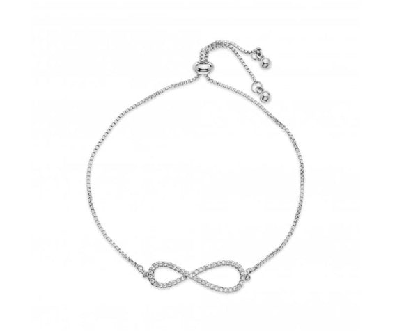 Infinity Cubic Zirconia Adjustable Silver Plated Bracelet