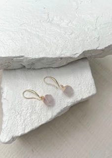 Rose Quartz Nuggets Gold Plated Gemstone Crystal Earrings