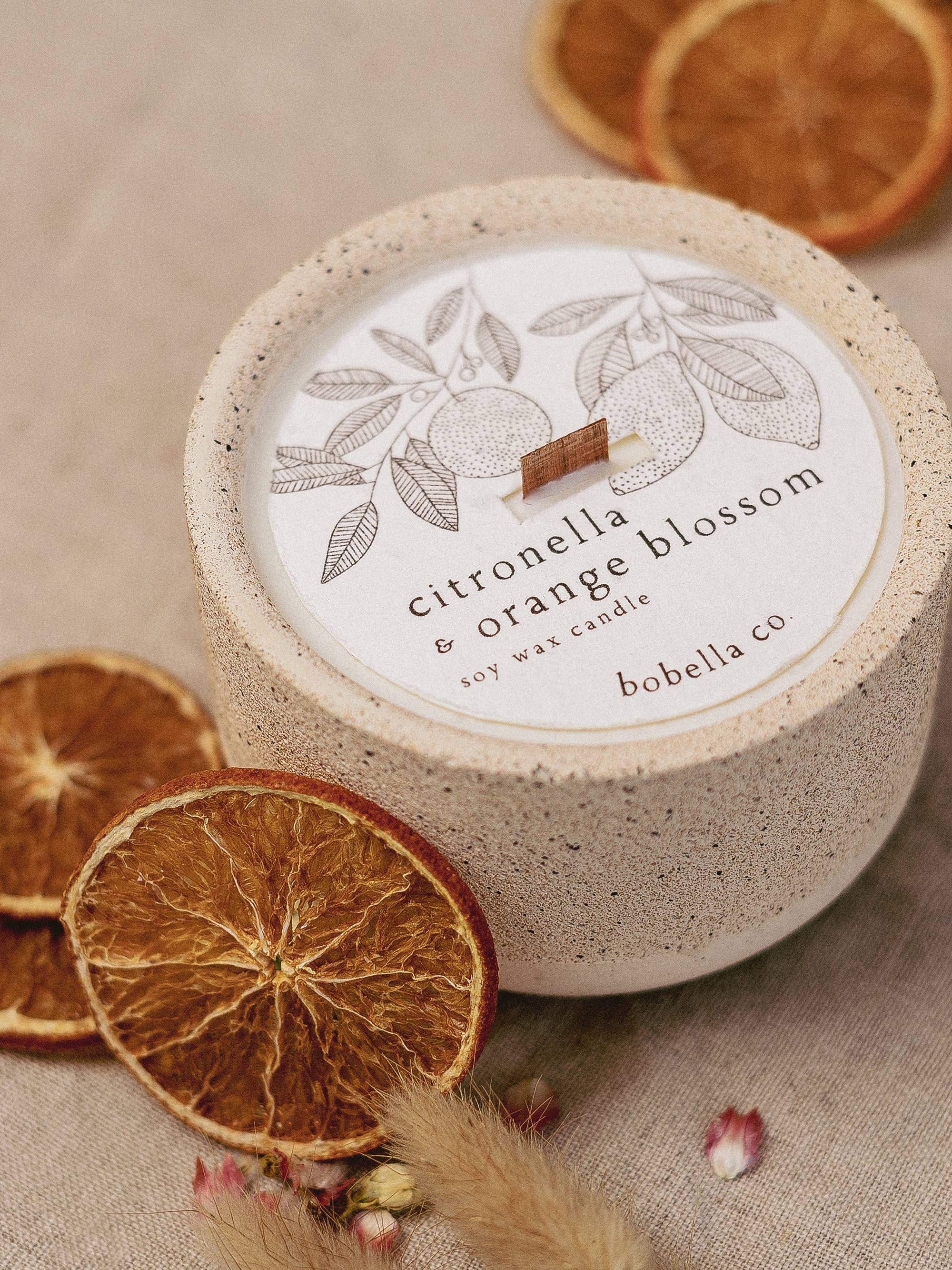 Rose & Lemon Leaf Stoneware Soy Wax Candle with Wooden Wick