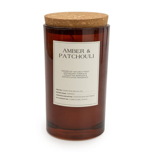 Amber & Patchouli Large Glass Candle With Cork Lid