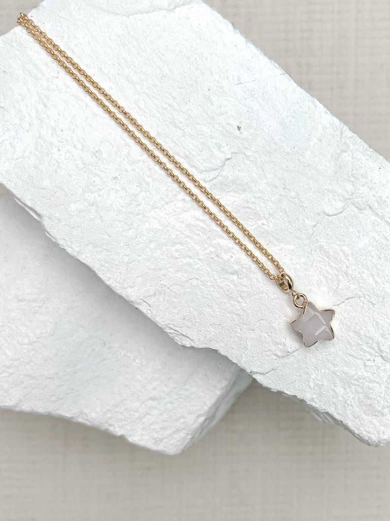 Jade White Star Gold Plated Gemstone Crystal Necklace
