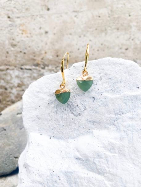 Aventurine Small Heart Gold Plated Gemstone Earrings