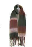 Green and brown chunky tasseled winter scarf