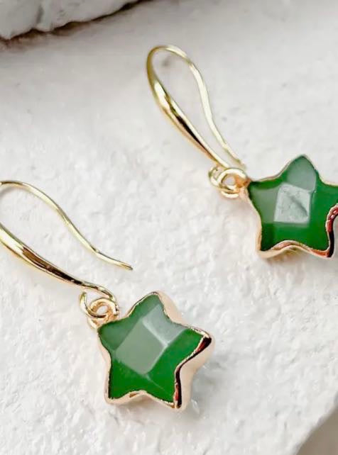 Aventurine Star Gold Plated Gemstone Crystal Earrings