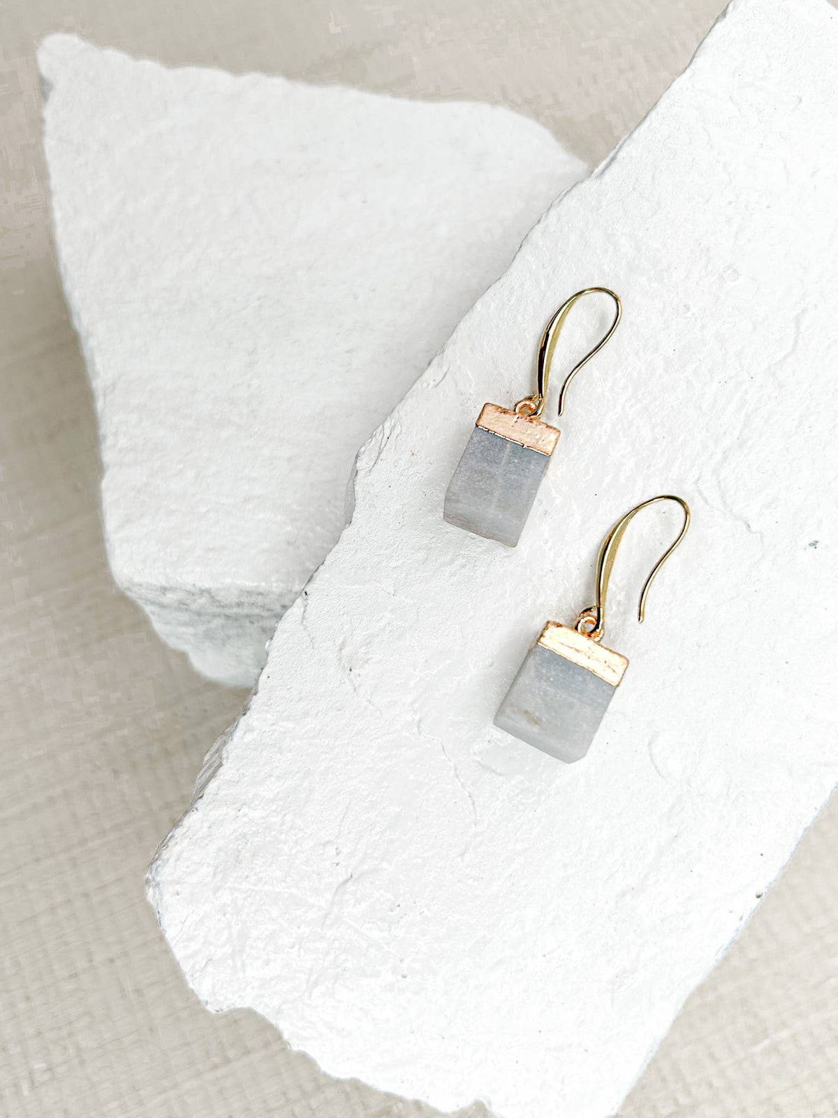 Amazonite Cube Gold Plated Gemstone Crystal Earrings
