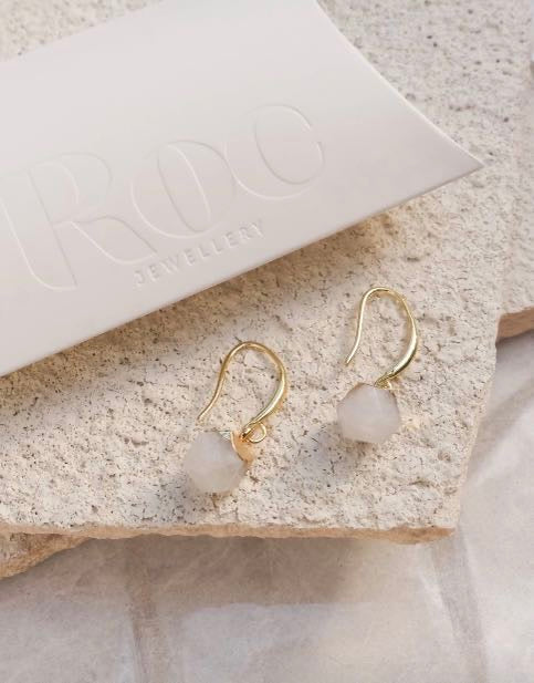 Jade Nugget Gold Plated Gemstone Crystal Earrings