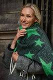 Black Green Scattered Star Print Heavyweight Scarf