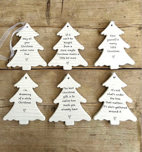 Ceramic Tree Shaped Christmas Plaques - 6 Different Festive Messages