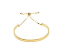 18k gold plated ribbed cuff bangle bracelet with adjustable slider chain on white background

