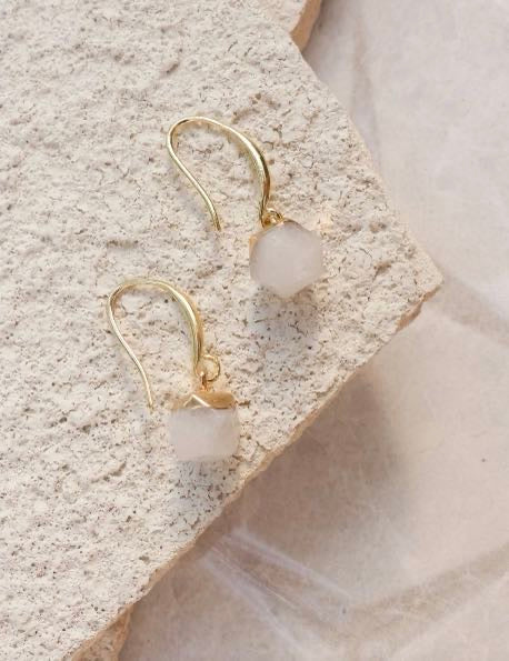 Jade Nugget Gold Plated Gemstone Crystal Earrings