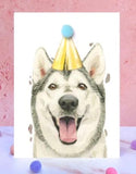 Husky Pompom Birthday Card