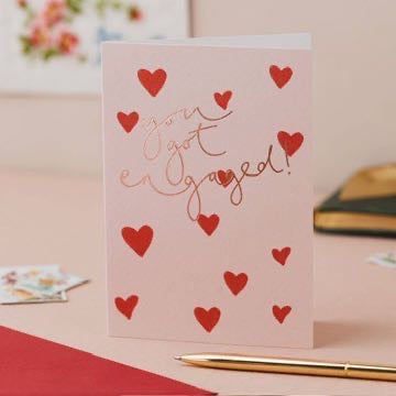 'You got engaged' -Hearts Rose Gold Foil Card-Oh Squirrel