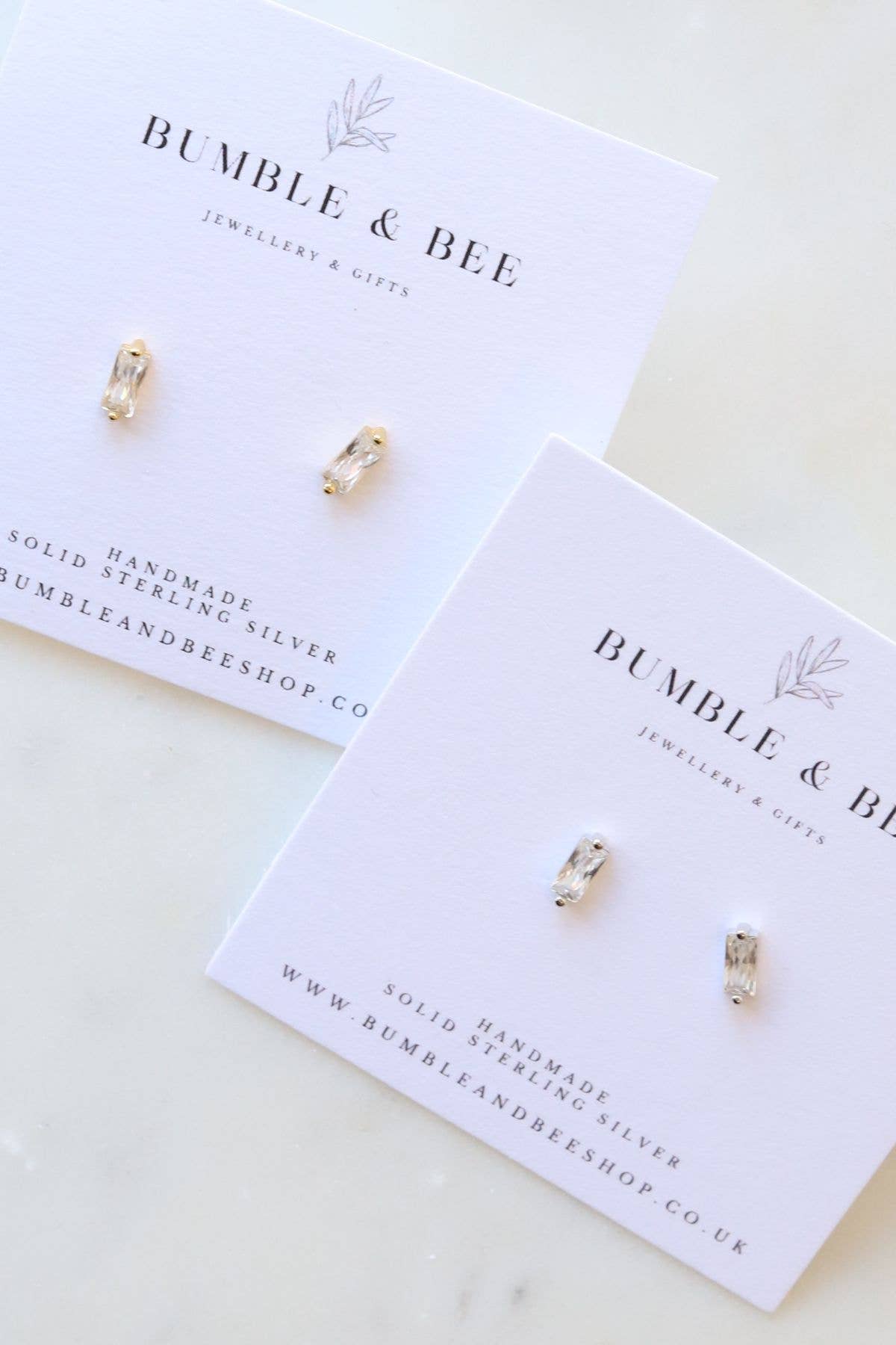 Rectangle Sparkle Stud Earrings in Sterling Silver/ Gold