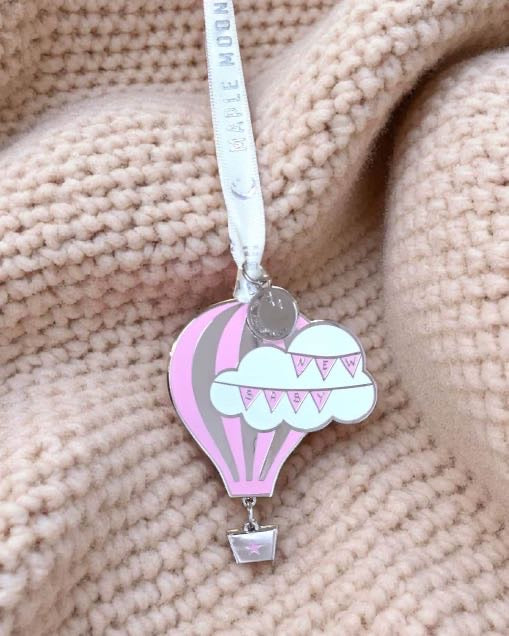 New Baby Girl Hot Air Balloon Silver Enamel Decoration