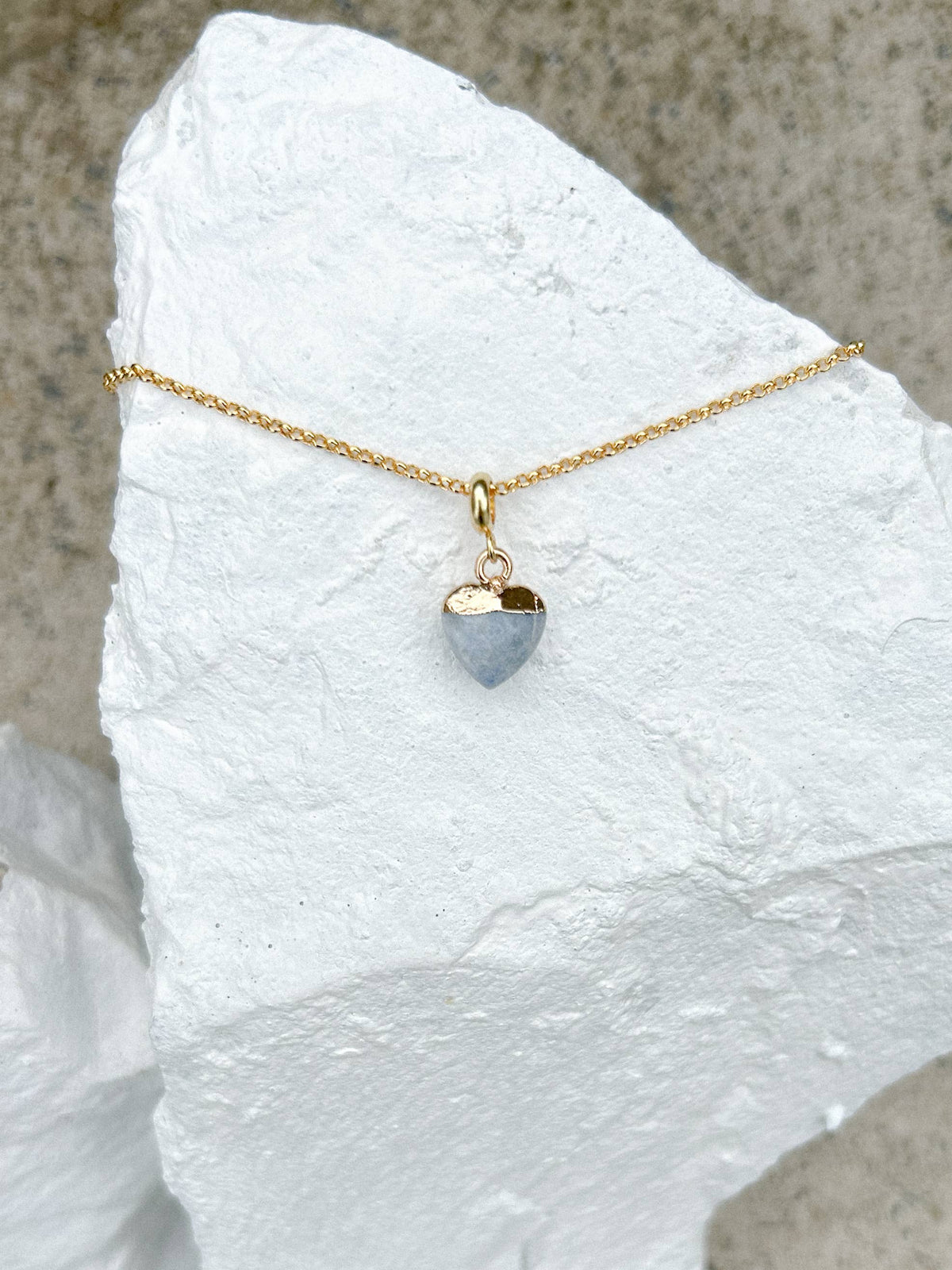 Aventurine Blue Small Heart Gold Plated Gemstone Necklace
