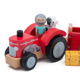 Farm - Wooden Tractor and Trailer Toy (with bales) - Jumini