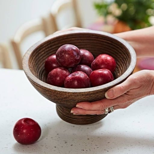 Dark Wood Ribbed Decorative Bowl - Artisan Home Decor Gift
