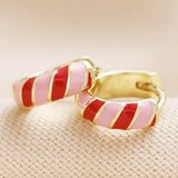 Enamel Striped Huggie Hoop Earring: Red/Pink