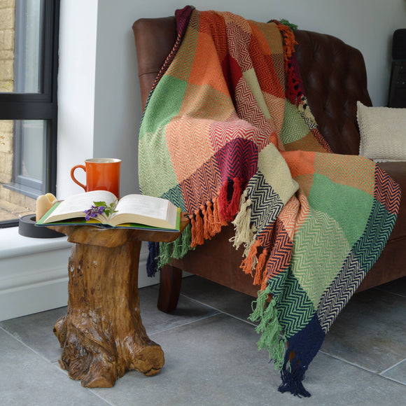 Check herringbone multi coloured throw 100% cotton