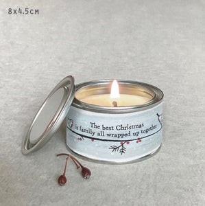 Best Christmas is Family Robin Tin Candle - East Of India