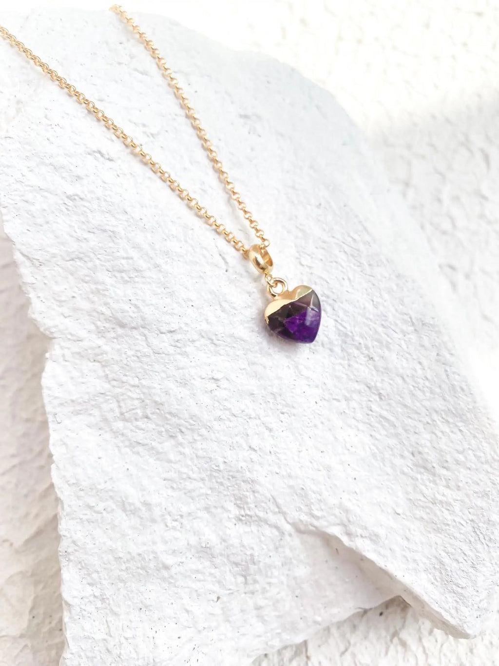 Amethyst Small Heart Gold Plated Gemstone Necklace