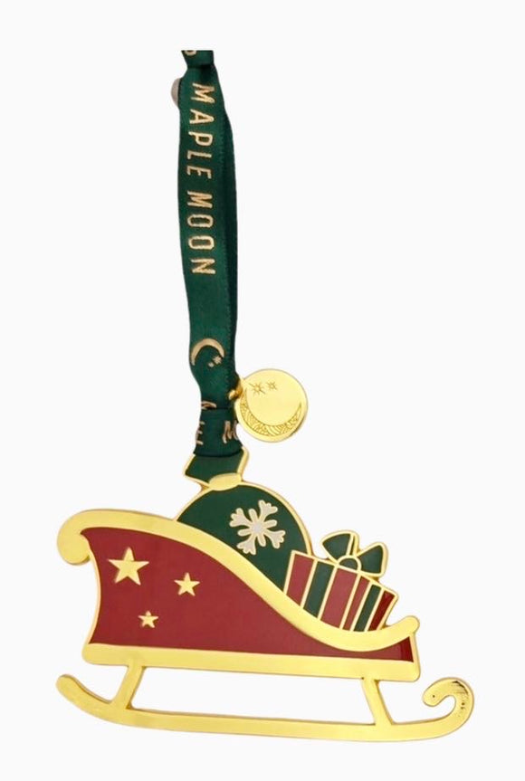 Sleigh Gold Enamel Christmas Decoration