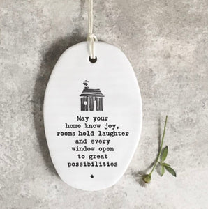 May your home know joy porcelain hanger