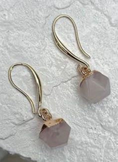 Rose Quartz Nuggets Gold Plated Gemstone Crystal Earrings