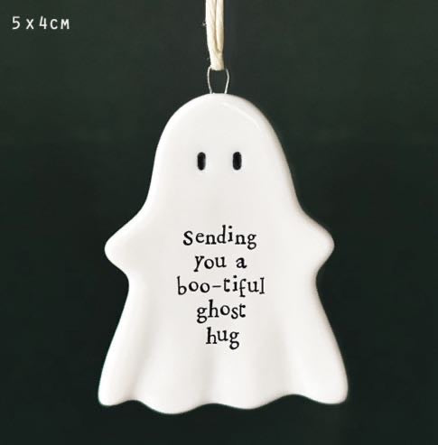 Porcelain Hanging Ghost ‘Sending You A Ghost Hug’ - East Of India