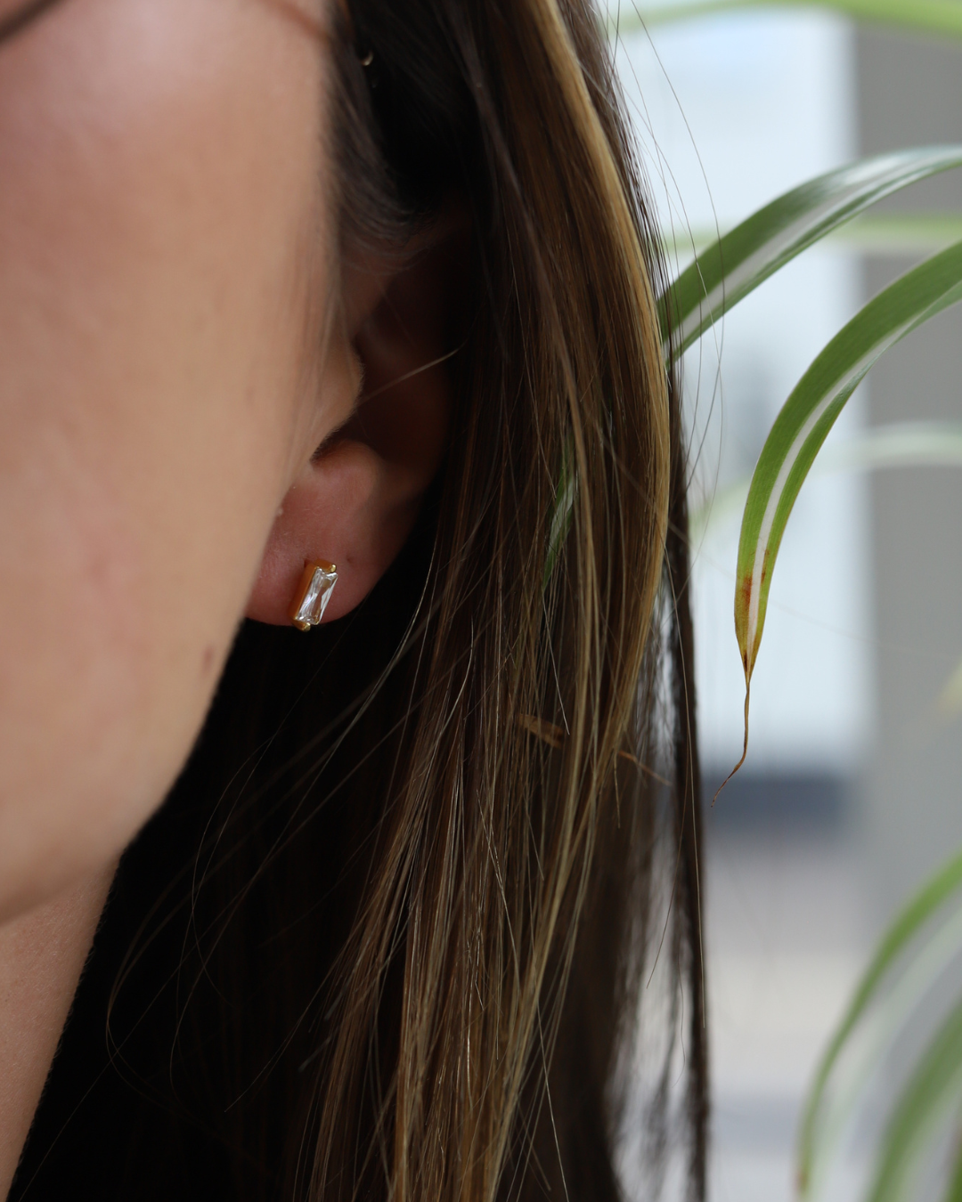 Rectangle Sparkle Stud Earrings in Sterling Silver/ Gold