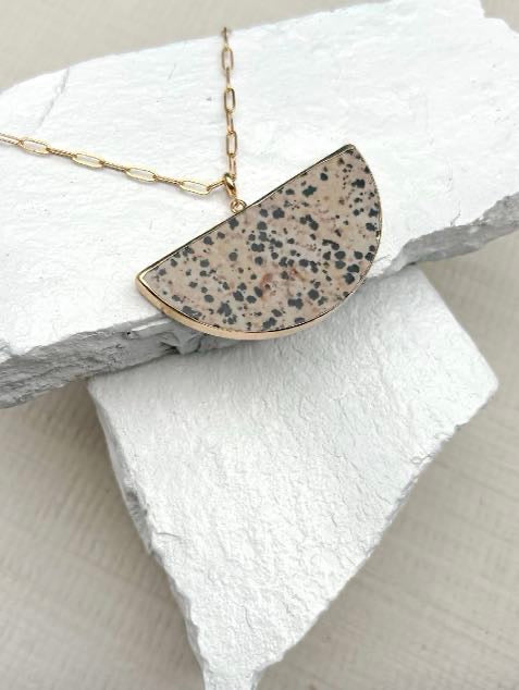 Dalmation Jasper Big Semi Circle Gold Plated Necklace