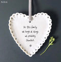 Eats of India Scalloped Ceramic Hanging Heart “In This Family we laugh at things we probably shouldn’t”. Decoration with Velvet Ribbon – Funny Quote Heart Ornament
