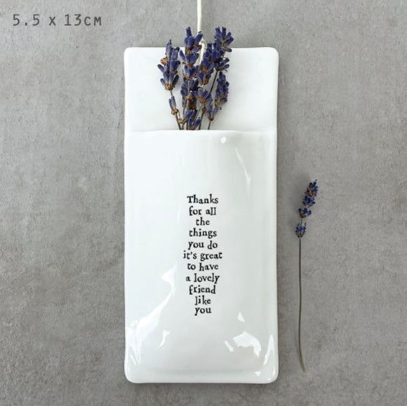 'Thanks Lovely Friend' Wall Vase - East Of India