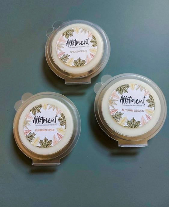 Spiced cider wax melts allotment candles Belfast, cleaning burning soy wax