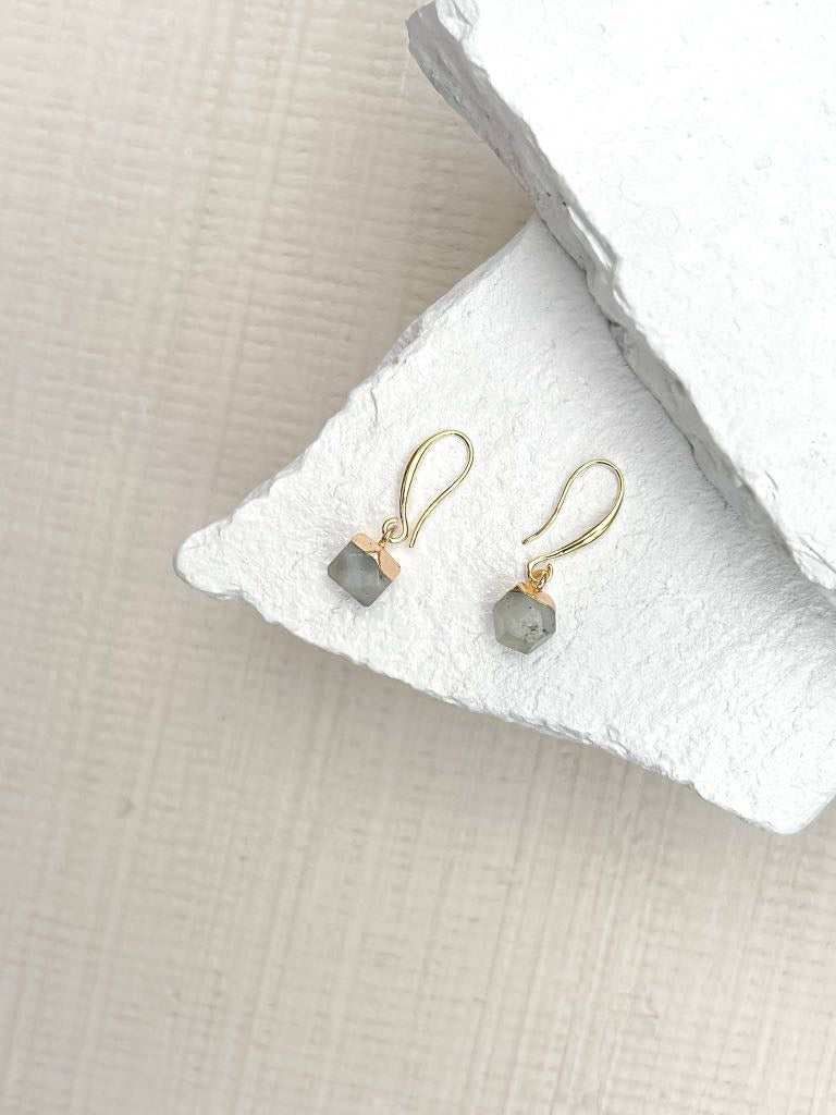 Labradorite Nugget Gold Plated Gemstone Crystal Earrings