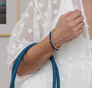 2 piece sodalite semi precious and gold plated beaded bracelets