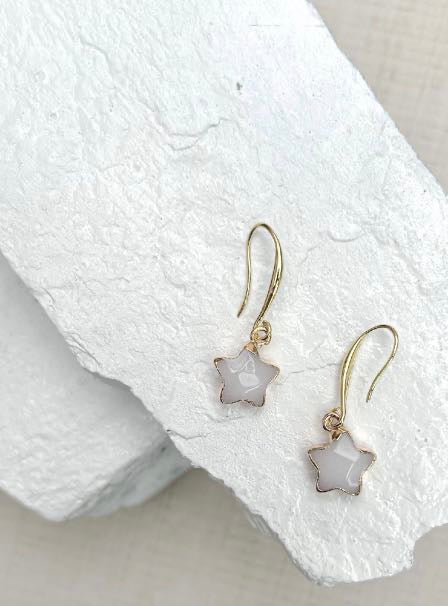 Jade White Star Gold Plated Gemstone Crystal Earrings