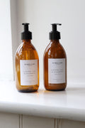 Bumble & Bee Lifestyle Juniper, Lime & Spearmint hand wash in amber glass pump bottle