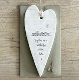 ‘Together Is A Wonderful place To Be’ Porcelain Long Hanging Heart - East Of India