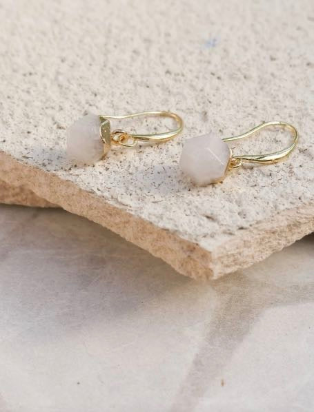 Jade Nugget Gold Plated Gemstone Crystal Earrings