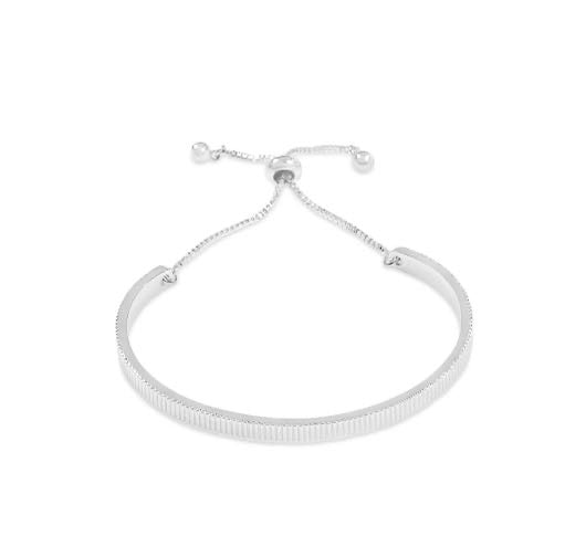 Silver Plated Ribbed Adjustable Bangle Bracelet