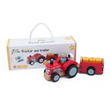 Farm - Wooden Tractor and Trailer Toy (with bales) - Jumini