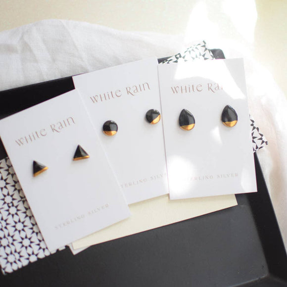 Black Ceramic Triangle Studs With Gold Lustre