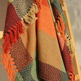 Check Herringbone Multicoloured Throw - 100% Cotton